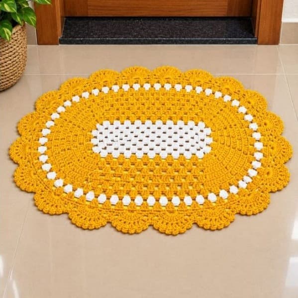 Tapete Em Crochê Para Porta/Banheiro Confeccionado À Mão Em Barbante Para Decorar Sua Casa
