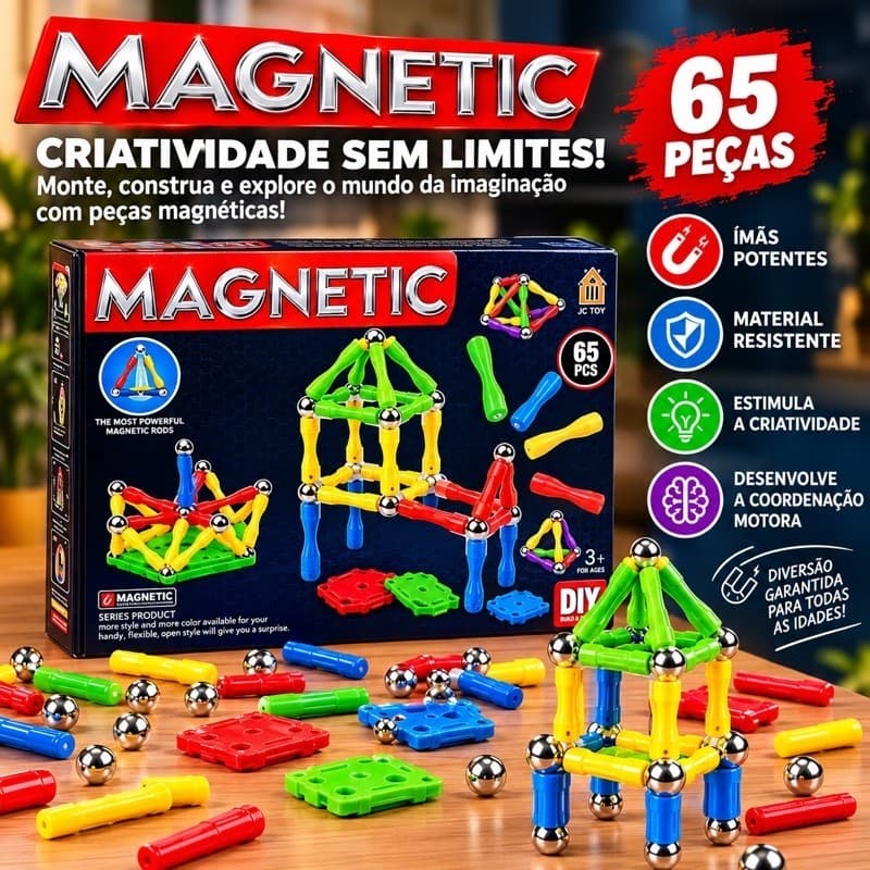 Kit jogo construção de montar Magnético 65 Peças Brinquedo Educativo Infantil Educativo alta qualidade original