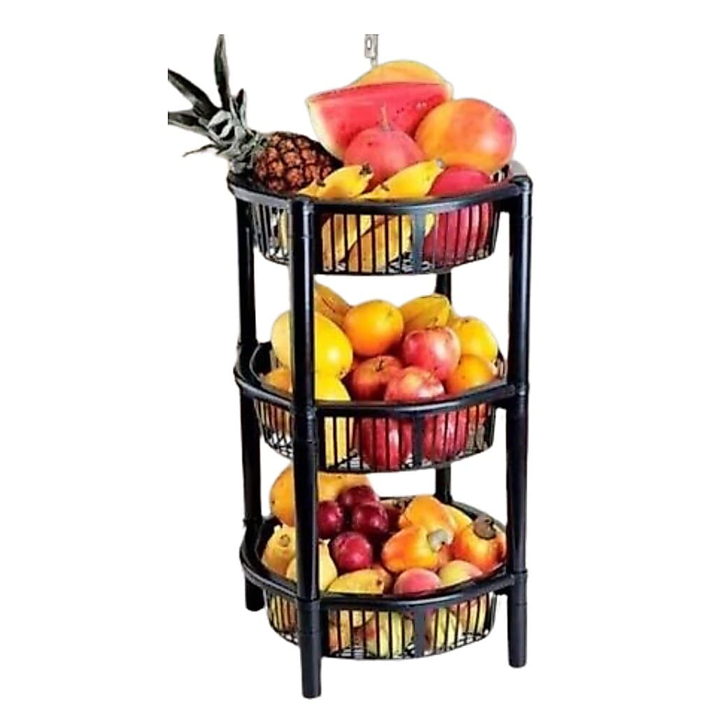 Fruteira de Chão Redonda em Plástico Cesto Organizador Empilhável 3 Andares Multiuso New Plastic