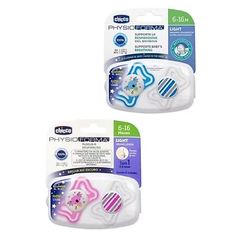 2 chupetas Chicco physio light lumi, chupeta physio light Chicco brilha no escuro 0 a 6 meses RN 06 a 16 meses