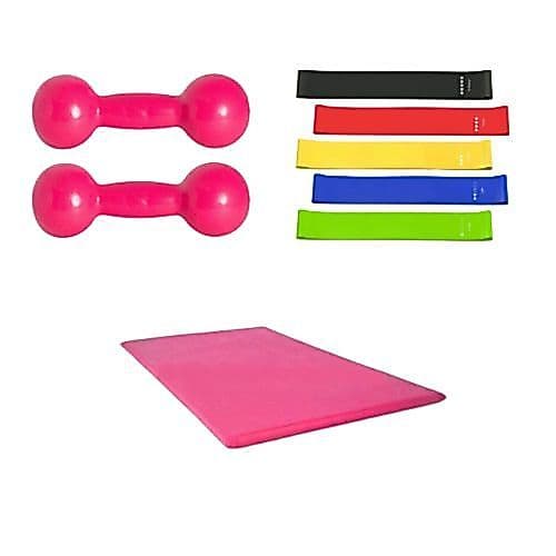 Kit Funcional Par de Halter 1kg + Colchonete + 5 TheraBand Treino com Pesos Emborrachados