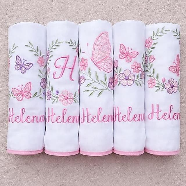 Kit 5 Fraldas de Pano Personalizadas Borboletas 70x70 – Bebê Enxoval Bordado