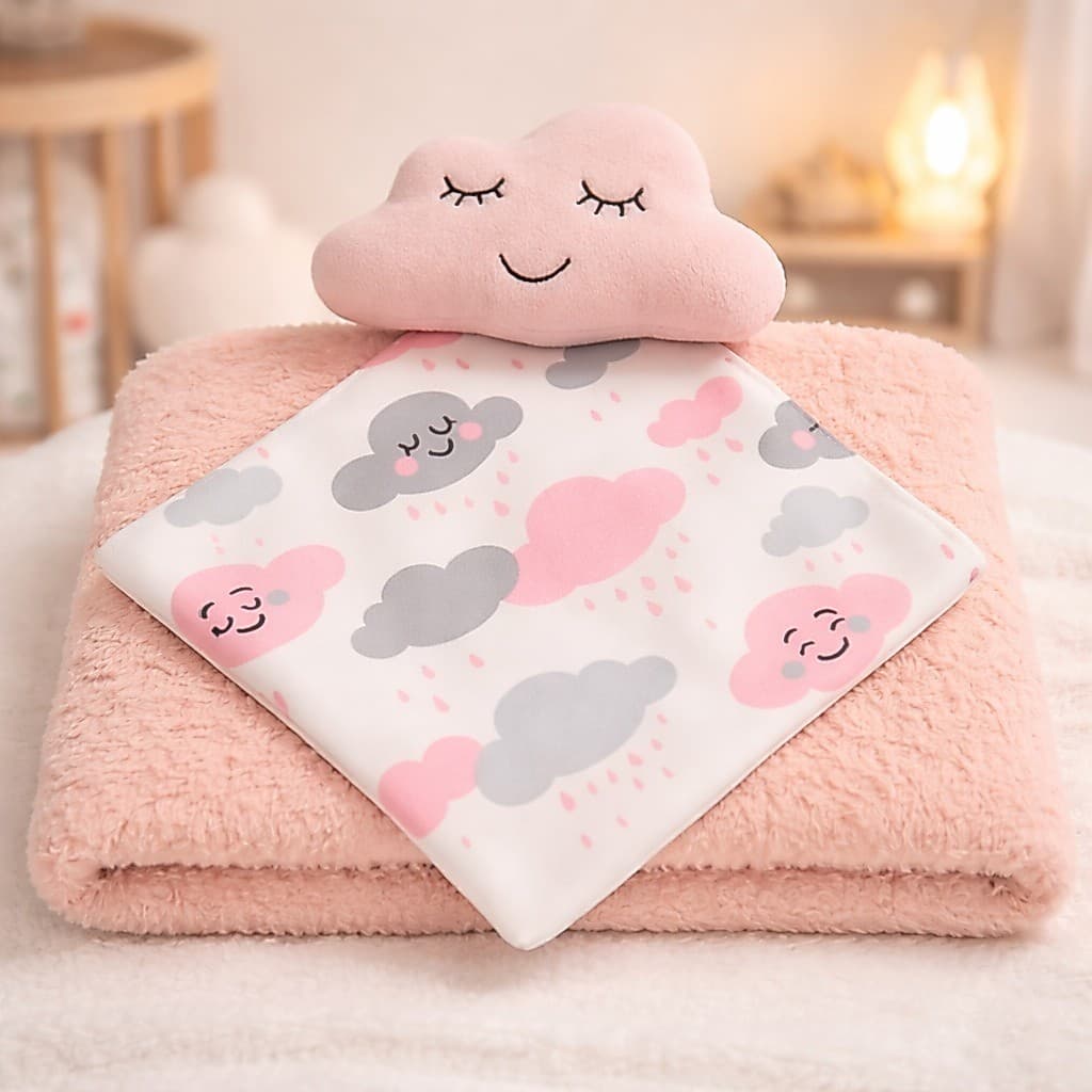 Kit Manta Soft Baby com Naninha e Prendedor de Chupeta Bebê Macio Algodão Enxoval Maternidade Menina Menino