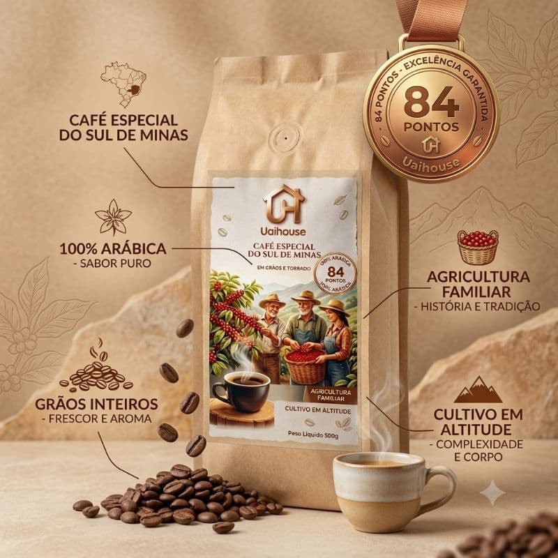 Café Especial Em Grãos 100% Arábica do Sul De Minas Torra Média 500g Agricultura familiar