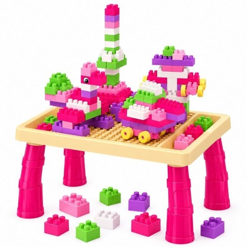 Mesa Didática Infantil com 100 Peças Blocos legos de Montar e Figurinhas