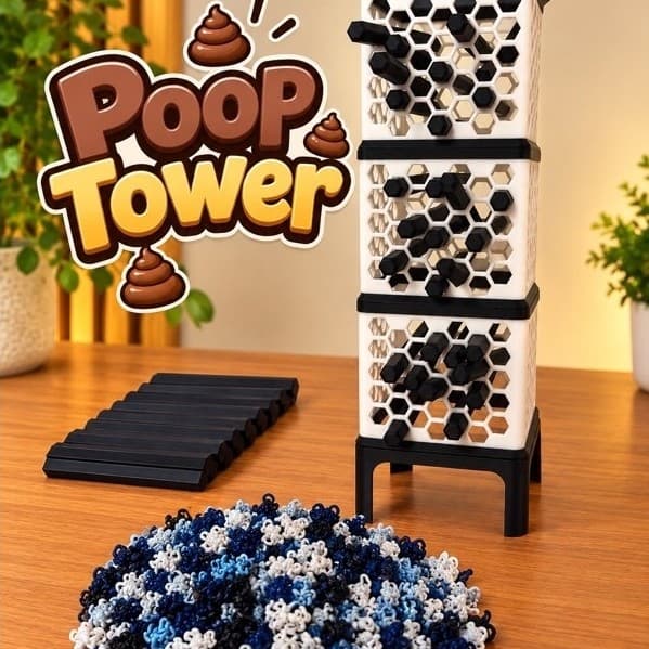 Jogo Poop Tower de Tabuleiro 3D – Jogo de Estratégia e Raciocínio para Crianças, Adultos e Família – Impressão 3D