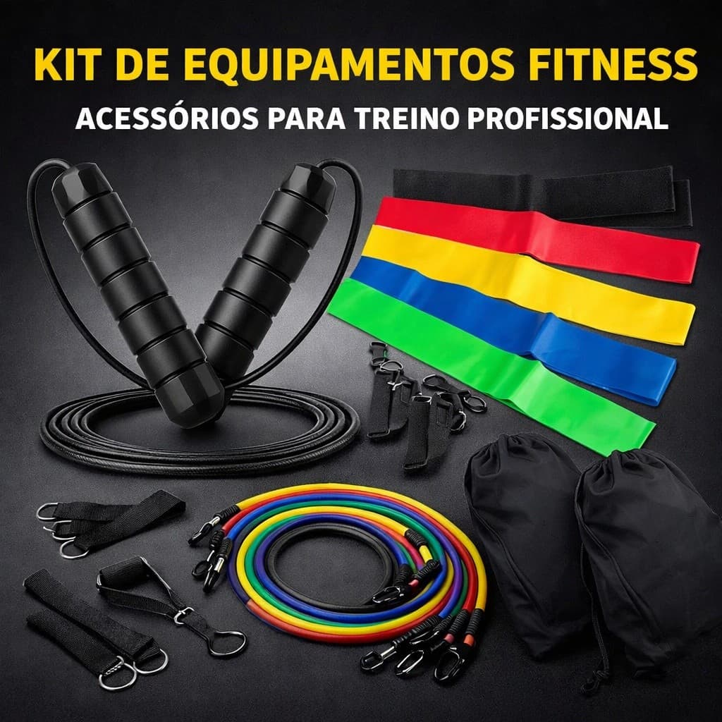 Kit Academia Elásticos Resistência + Corda de Pular Crossfit Treino Funcional Casa
