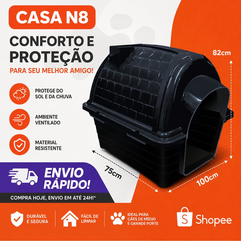 Casinha Cachorro N8 Casa Iglu Furacão Pet Reforçada e Resistente