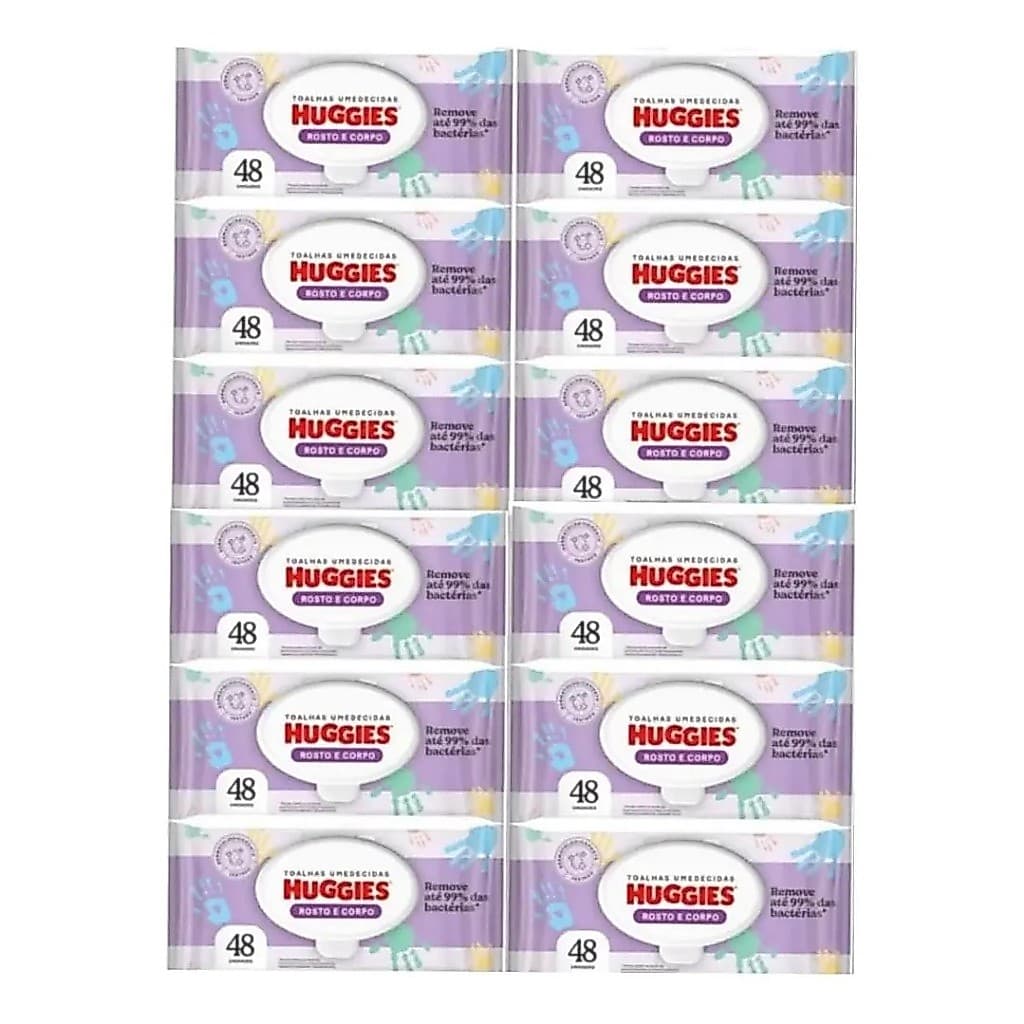 Kit C/12 Pct Lenços Umedecidos Huggies Rosto E Corpo 576 Un