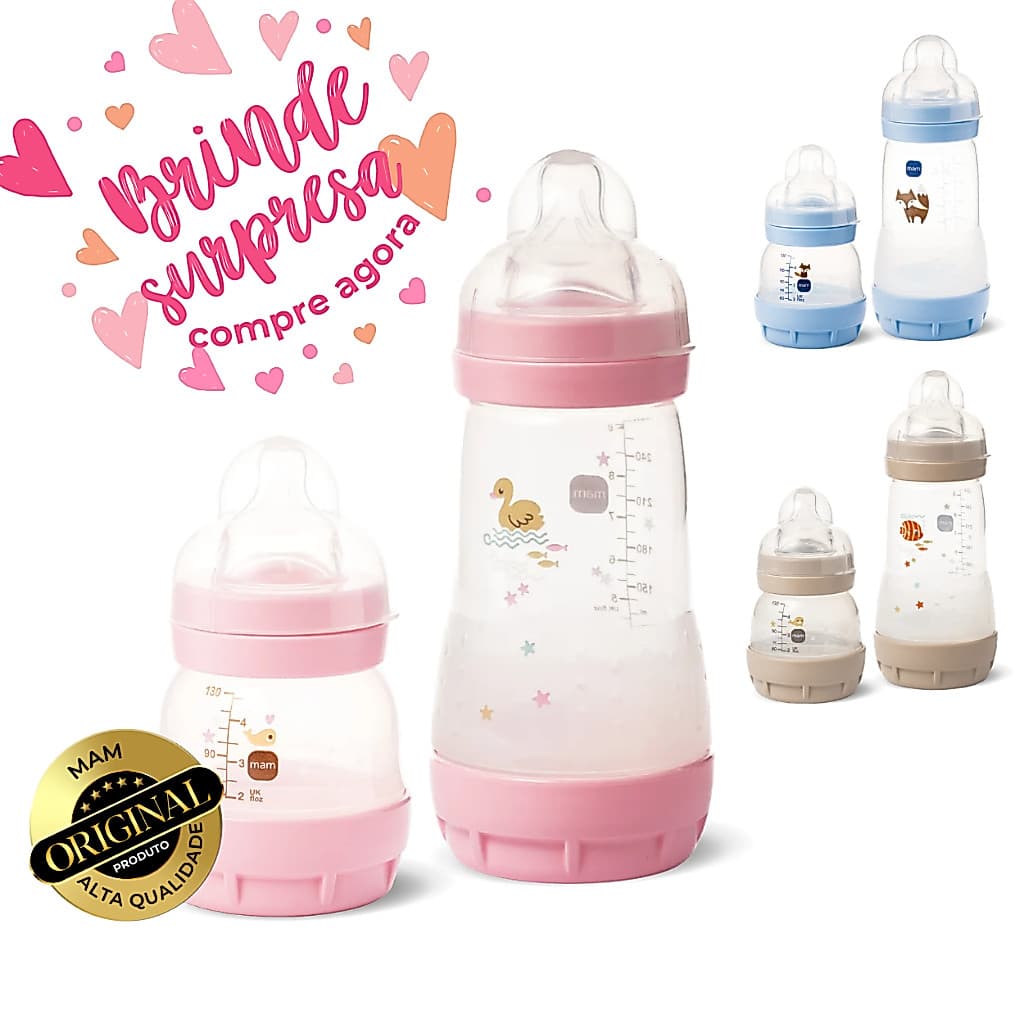 Kit Mamadeira Mam Easy Start Anticólica 130 ml 260 ml 320 ml Para Bebê Menina Menino Várias Cores