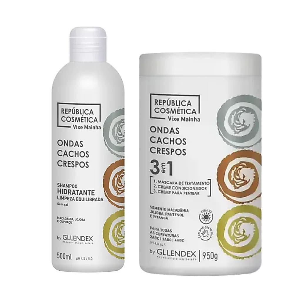 Kit Shampoo Hidratante 500ml + Máscara 950g para Cachos Vixe Mainha Gllendex