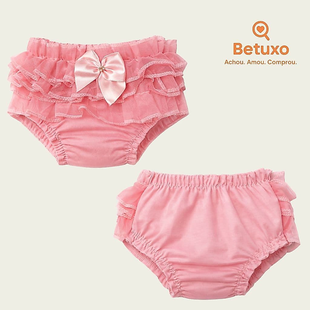 Calcinhas Bunda Rica Bebê Kit 3 Peças Shorts Tapa Fralda Infantil Menina Com Laço Tamanho P M G