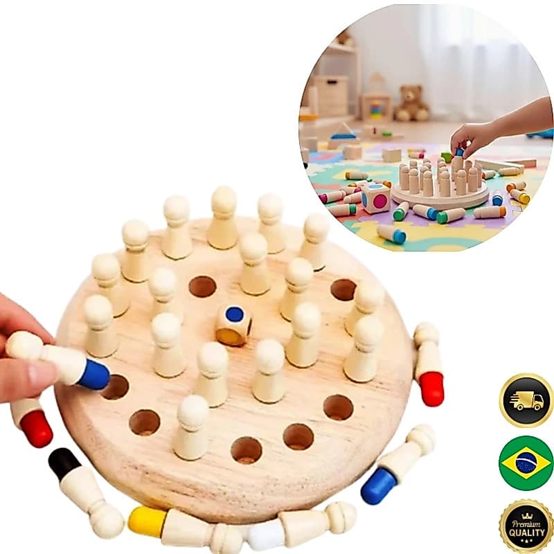 Jogo da Memória Educativo com Pinos Coloridos – Madeira | Diversão e Aprendizado