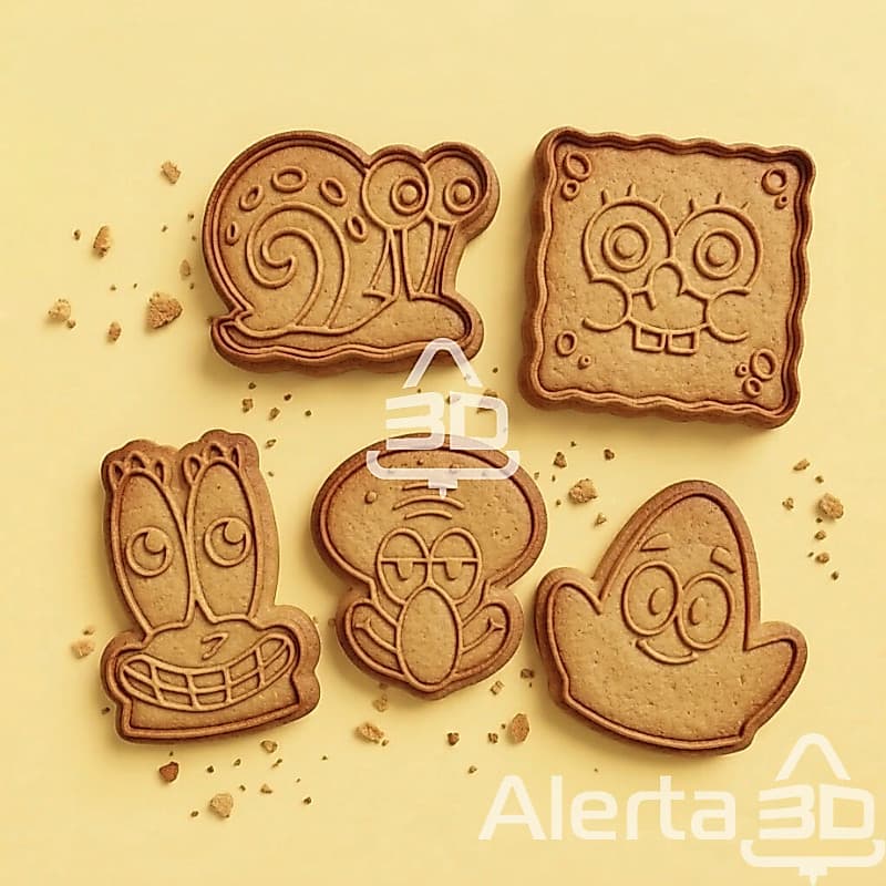 Kit 5 cortadores e marcadores de biscoito/massinha de modelar - Bob Esponja