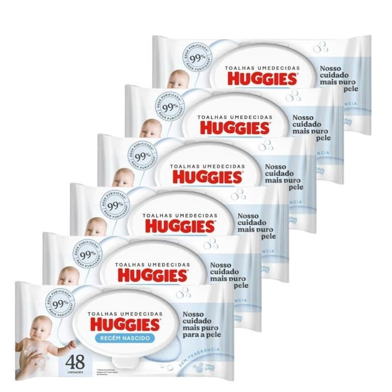Kit 6 Pacotes Lenços Umedecidos Huggie