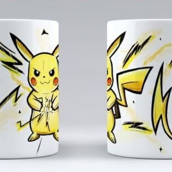 Kit Caneca Pokémon Aquarela + Chaveiro Amigurumi Crochê Presente Geek Colecionável Premium