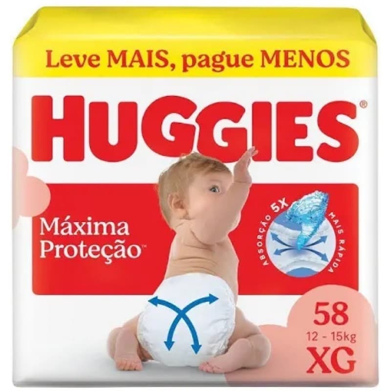 Fralda Descartável Huggies Máxima Proteção 58 Unidades - Xg