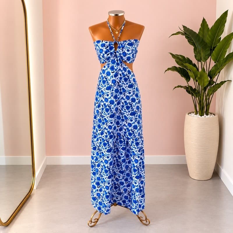 Vestido Midi Estampado Veste 36/38/40 Feminino Flores Vestido Feminino Tendecia Moda Feminina