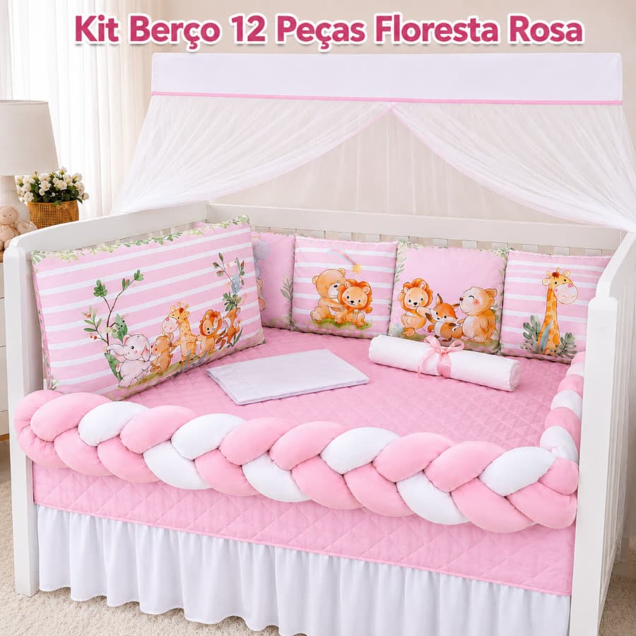 Kit Berço Bebê Padrão Estampado Almofadinha 12 Peças Americano Enxoval Completo Sublimado Menino Menina