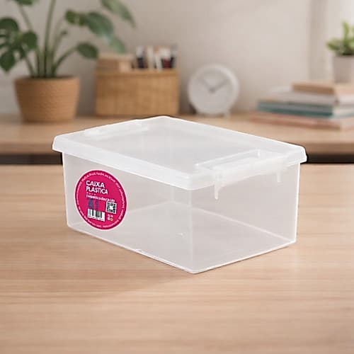 Caixa Organizadora Paramount UP 4 Litros Transparente com Tampa Multiuso Organizador para Cozinha Armário Geladeira e Ba