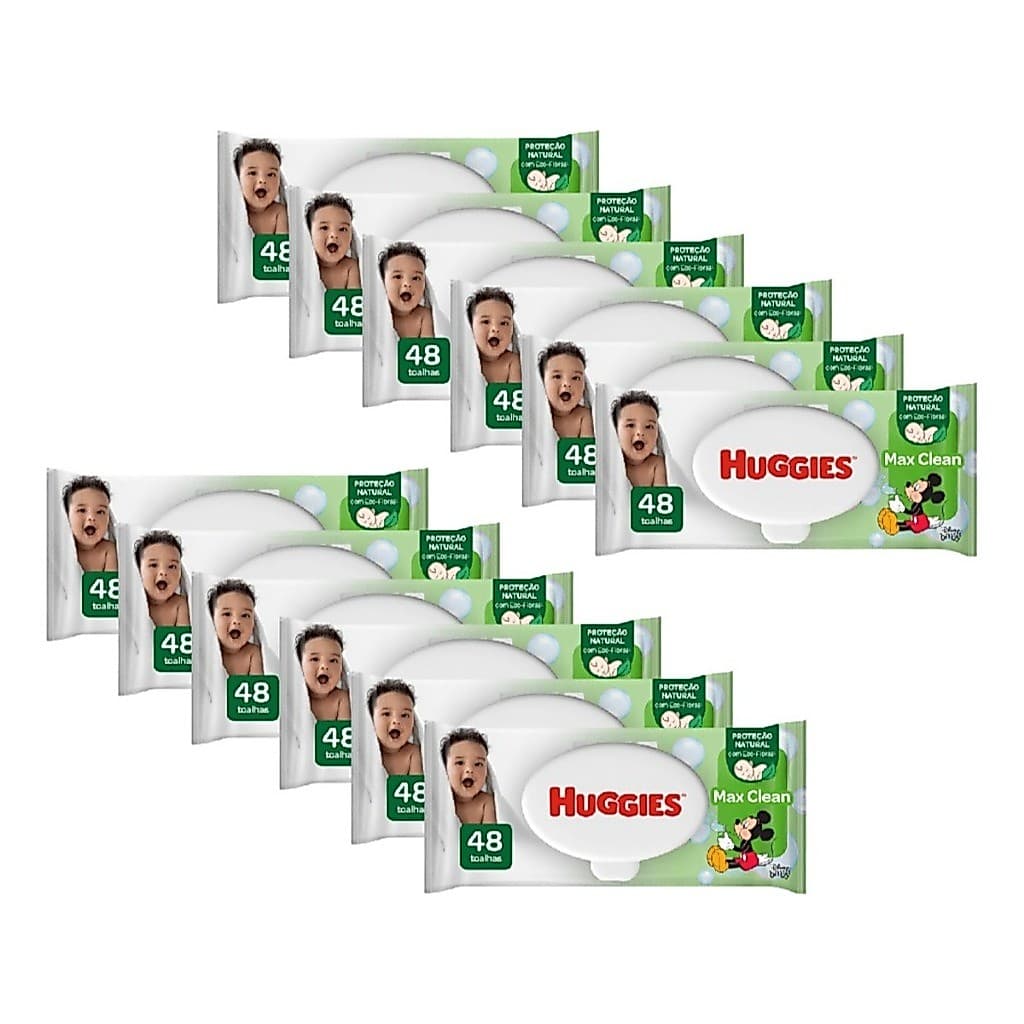 Caixa Lenços Umedecidos Huggies Max Clean Verde 576 Unidades Kit com 12 Pacotes