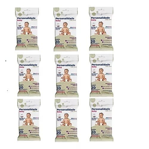 Kit 9 Pacotes Toalhas Umedecidas De Bolsa Personalidade Baby Pockek  Ultra Macia 20 unidades
