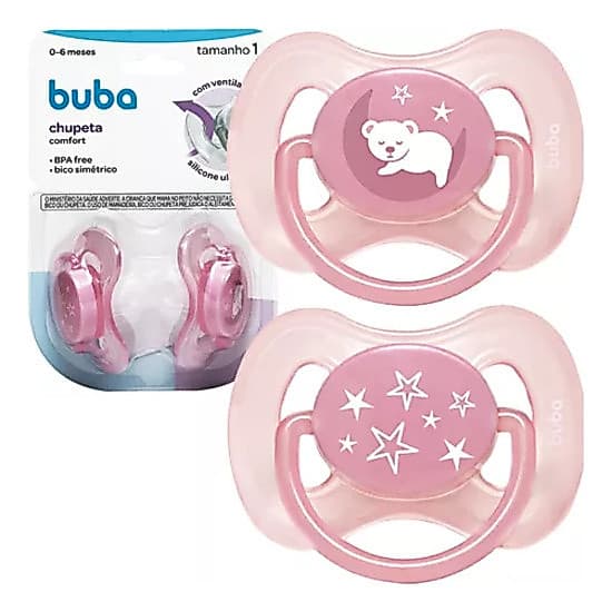 Kit 2 Chupetas Comfort Silicone 0-6m Tam.1 Rosa Buba Ursinha