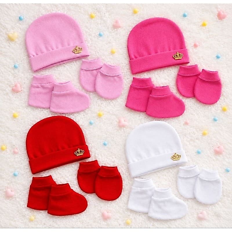 Touca Bebê menina e menino Kit Enxoval Maternidade 4 Kits com Luvinha e Sapatinho