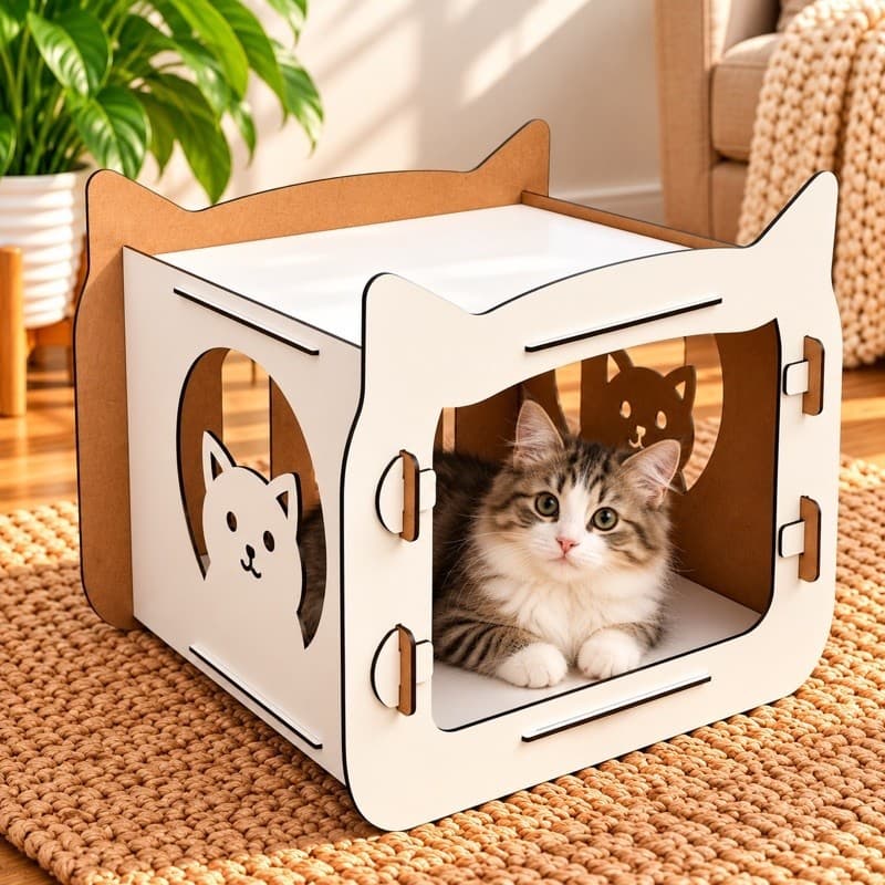 Casa Cama Toca para gato Mdf Premium Pet 2 andares Confortável Gatinho Casinha
