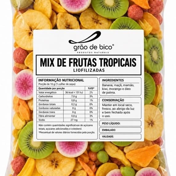 Mix de Frutas Tropicais Chips Liofilizados Crocantes Snacks Saudáveis