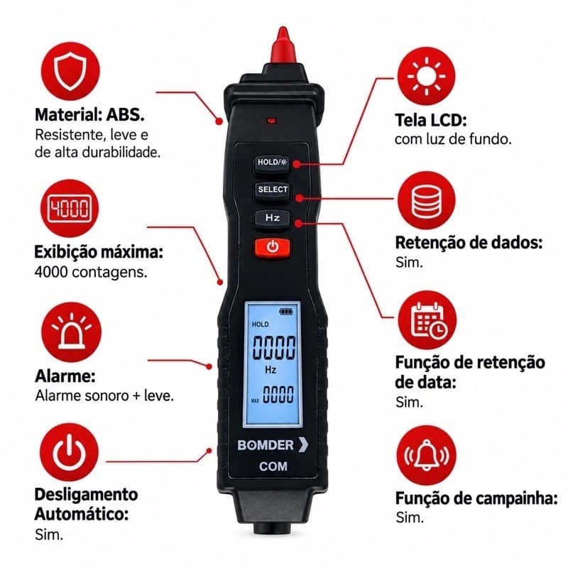 Múltimetro Caneta Digital Tela LCD + Alarme Sonoro Multimetro Caneta Compacto Digital