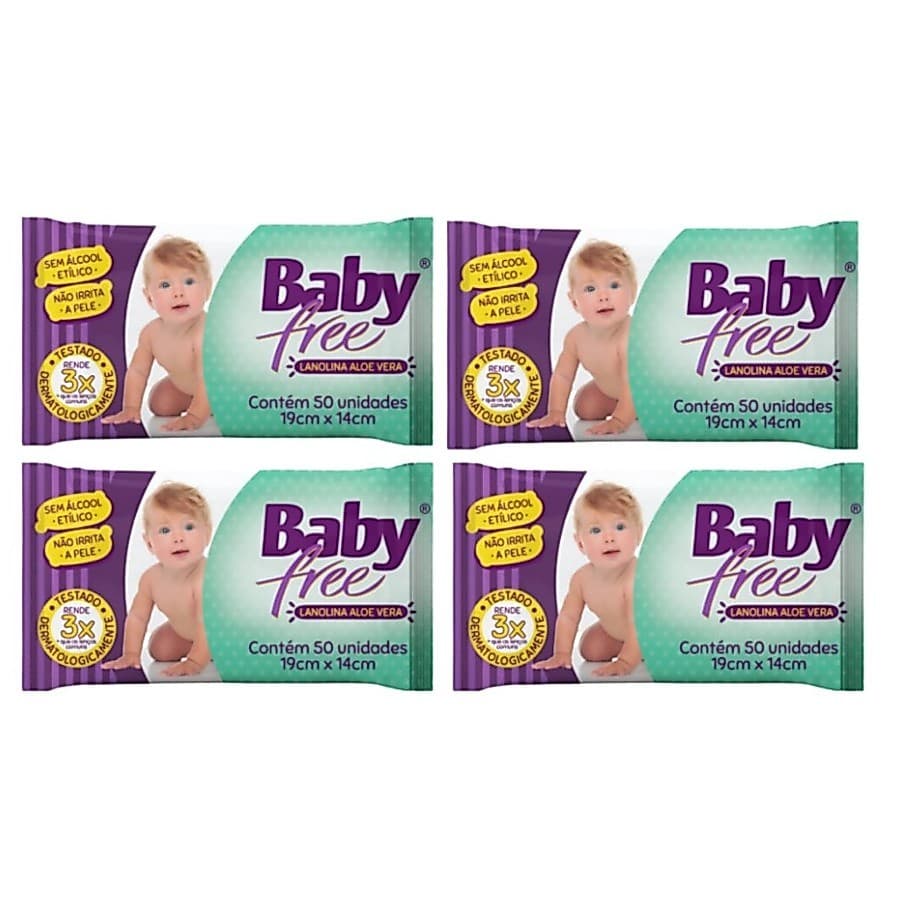 Kit com 4 Lenços Umedecidos Baby Free Toalha Umedecida Qualybless com 50 unidades