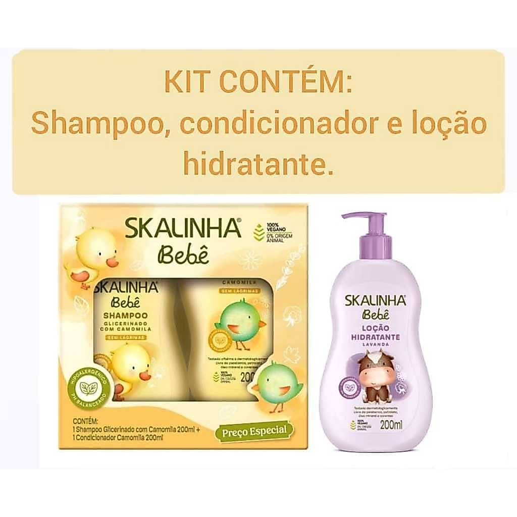 Kit Shampoo Condicionador Camomila Skalinha + Loção Hidratante Lavanda 200ml