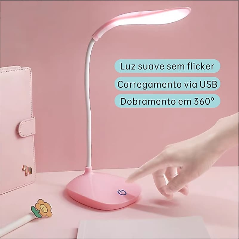 Luminária de Mesa LED Dobrável USB – Recarregável, Portátil e Ajustável para Escritório e Leitura