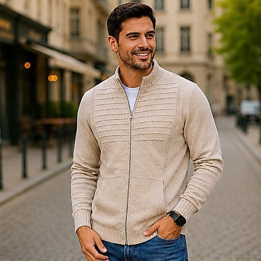 Blusa De Frio Masculina Lã Casaco Masculino Com Bolso Jaqueta  Ziper Tricot