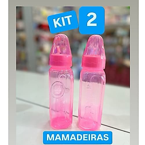 Kit 2 Mamadeiras Pepeta Retrô Bico Redondo 240 ml azul e rosa