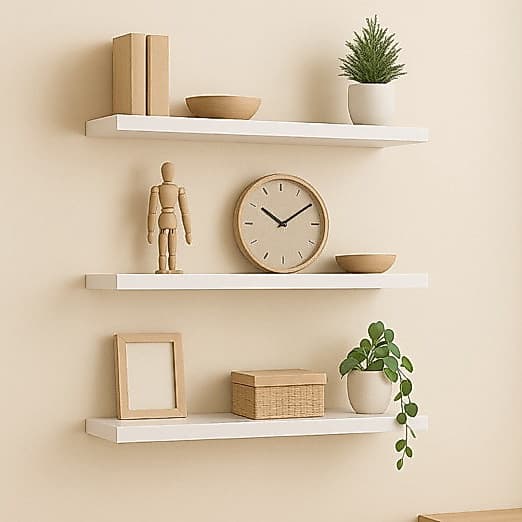 Kit 3 Prateleiras Decorativas MDF  40x15 cm  Suporte Cor Branca  Parede Office Sala Quarto