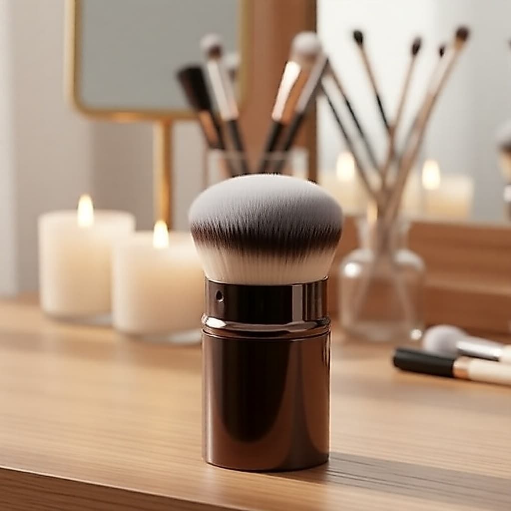 Pincel Retrátil de Cerdas Macias para Blush e Pó, Ideal para Base Líquida; Uso em Casa e em Viagens