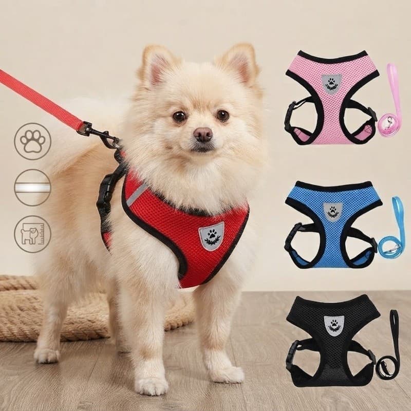 Peitoral Com Guia Para Cachorro E Gato Coleira Ajustavel Colete Antipuxao Confortavel Passeio Pet
