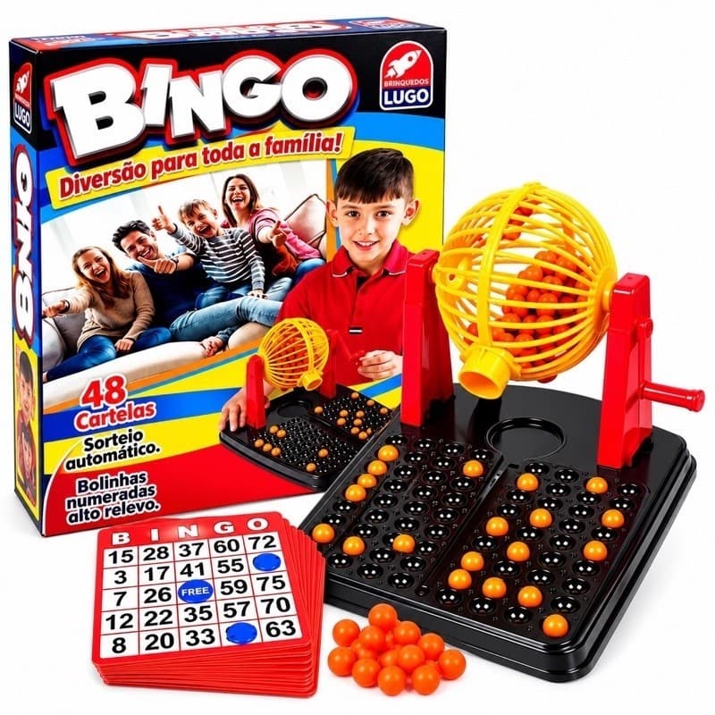 Bingo Jogo de Mesa com Globo Giratório | 48 Cartelas | 90 Bolinhas Numeradas | Diversão para Toda a Família
