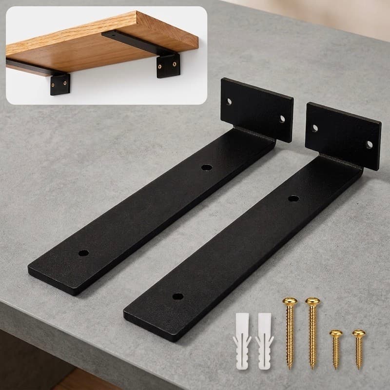 Suportes Mão Francesa 20cm Preto Cantoneira Invertida Suporte Prateleira Invisível Parede Aço Super Resistente