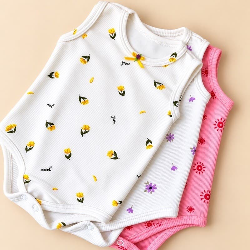 Kit 3 body bebê menina regata algodão canelado estampado fresco enxoval calor