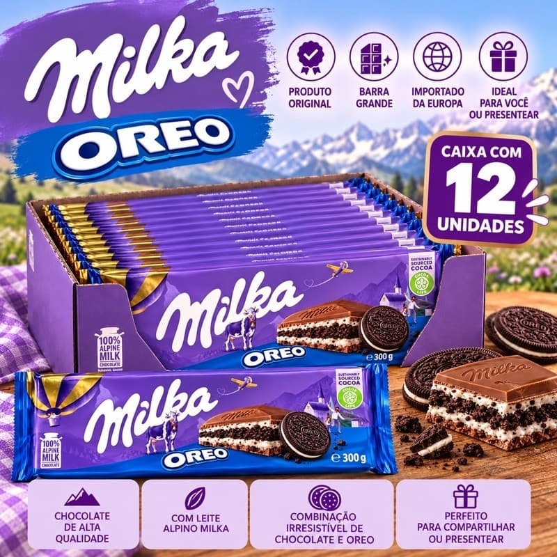 12x Milka Oreo 300g Caixa com 12 Barras Grandes | Caixa Fechada | Produto Importado