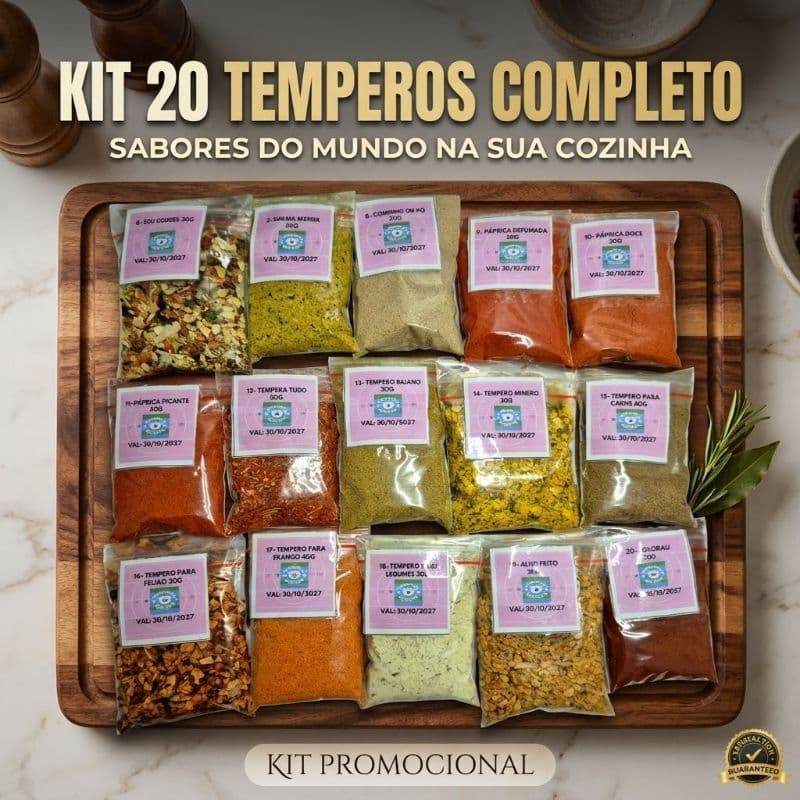 KIT 20 TEMPEROS E CONDIMENTOS COMPLETO