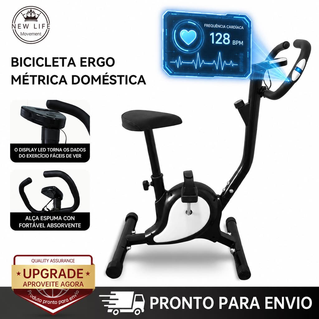 Bicicleta Ergométrica Doméstica Spinning, Bicicleta de Exercício Compacta com Monitor LCD, Suporta até 120kg