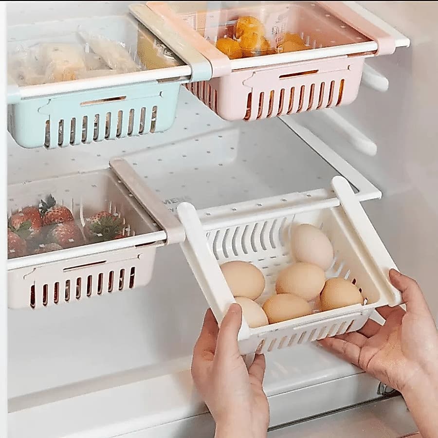 Kit 3 Peças Cesto Organizador De Geladeira Multiuso Gaveta Retrátil Ajustável Prático Portátil