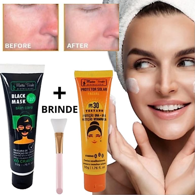 Matto Verde Kit Com 2 1- Protetor Solar FPS 30 E 1- Máscara Black Mask Flash Tira Cravos