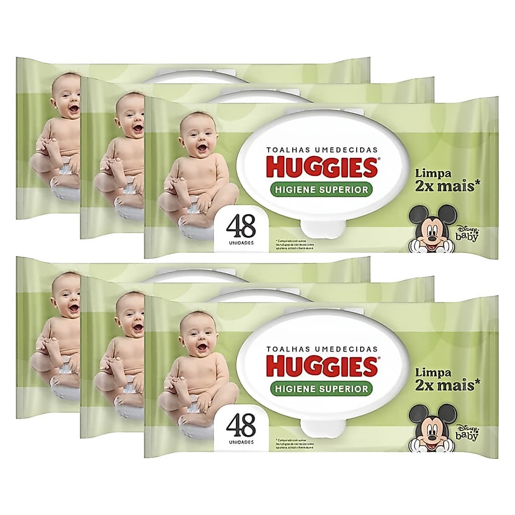 Kit 6x Lenço Umedecido Huggies Higiene Superior Pacote 48un