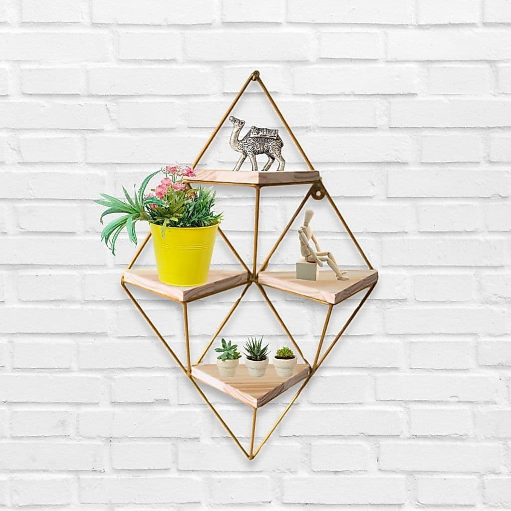 Prateleira De Parede  Diamante Com Suporte Facil E Pratico Dourado