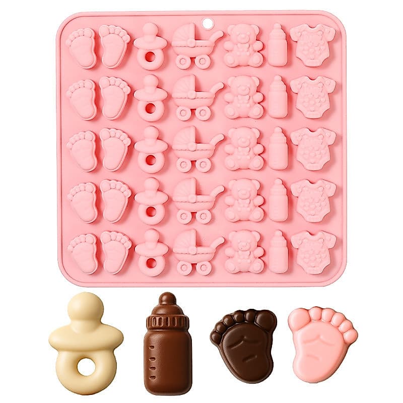 35 produtos para bebês molde de doces carrinho de bebê chupeta pés de garrafa de bebê urso molde de Chocolate de Silicon